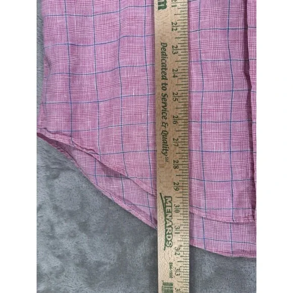 Lands End Baird McNutt Shirt Mens 15 1/2 33 Pink Irish Linen WindowPane Plaid - Picture 7 of 15